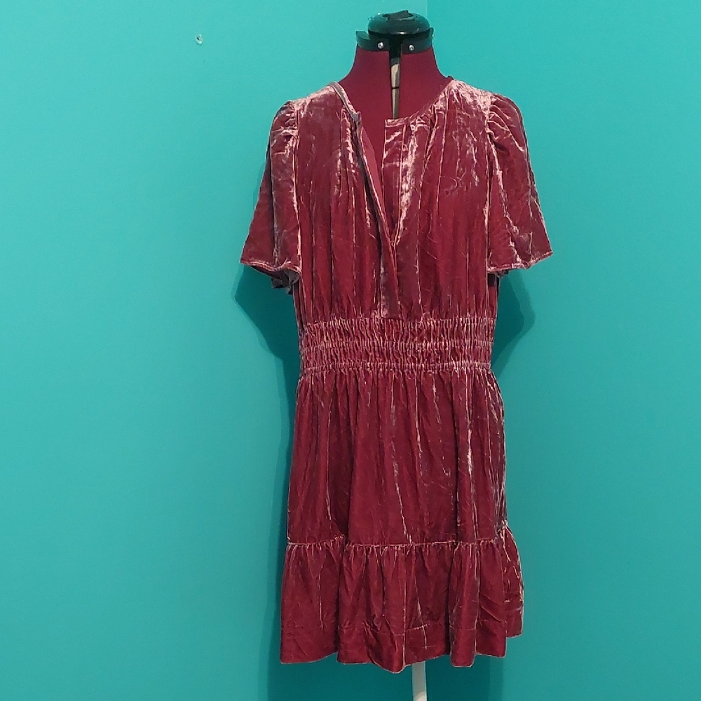 New With Tag Mauve Velvet Mini Dress Anthropologie Size XL